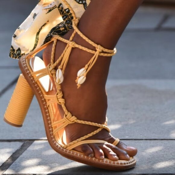 Ulla Johnson Cora High Heel Ankle Strap Sandals Seashell Leather Size 40 9.5 - Picture 1 of 15